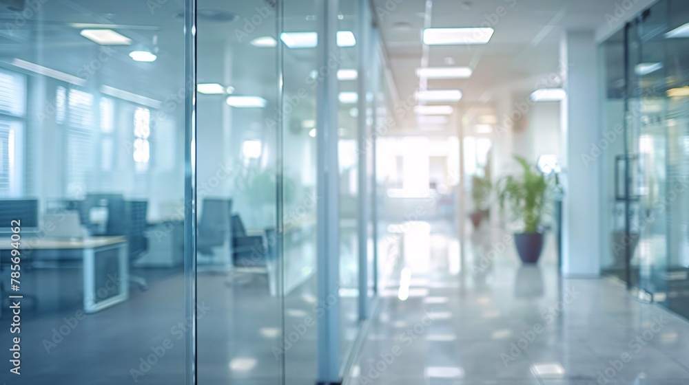 Blurred view of a bright modern office interior without anyone inside 02