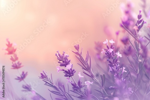 Tranquil Lavender Field at Sunset with Soft Pastel Gradient Background