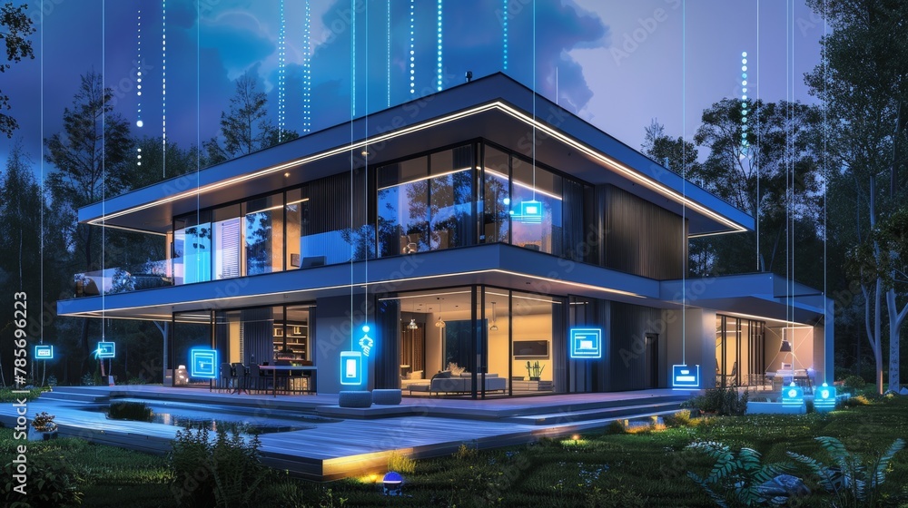 Fototapeta premium A blueprint for a cutting-edge smart home AI generated illustration