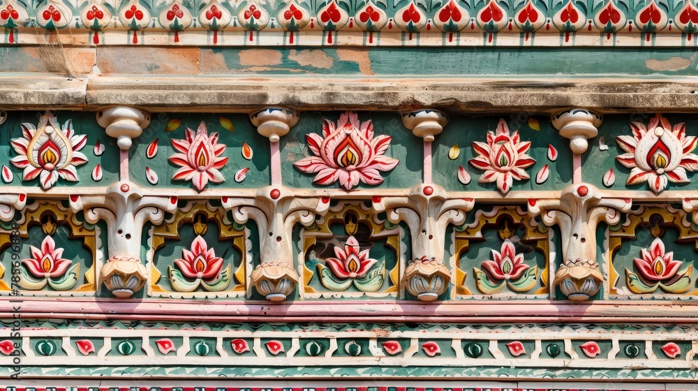 A close-up of floral motifs on a traditional Indian palace AI generated illustration A close-up of floral motifs on a traditional Indian palace AI generated illustration