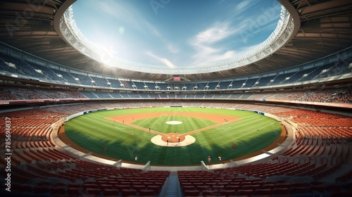 Baseball stadium with fans. 3D Rendering and Illustration.