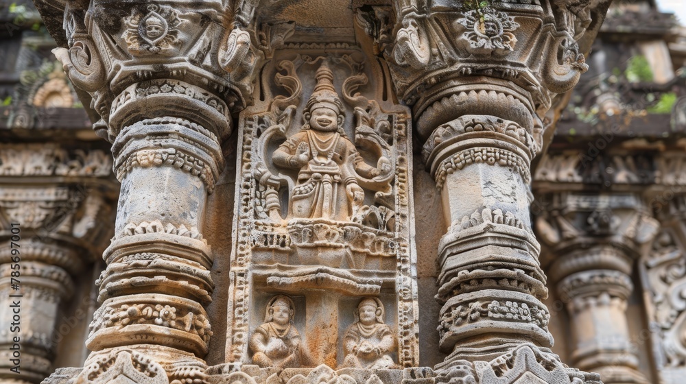 A close-up of ornate carvings on a historical monument  AI generated illustration