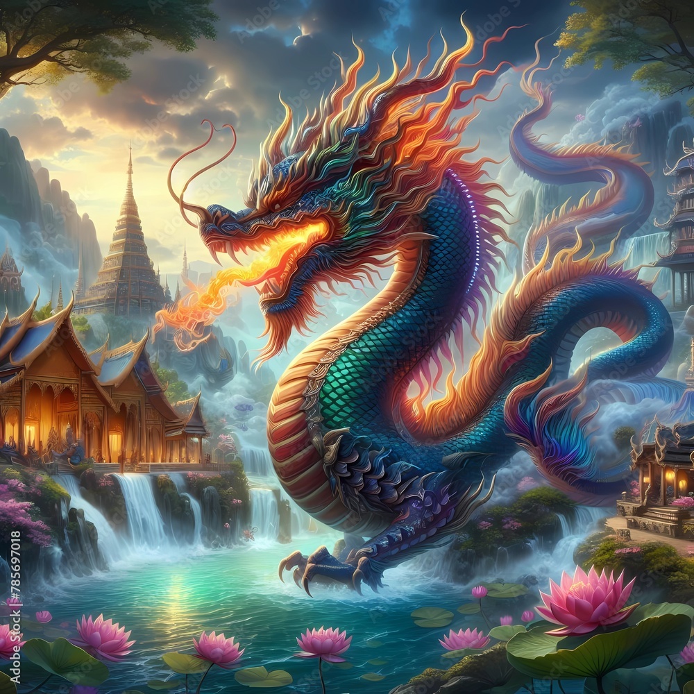 Obraz premium Thai dragon in temple Thailand landscape fantasy