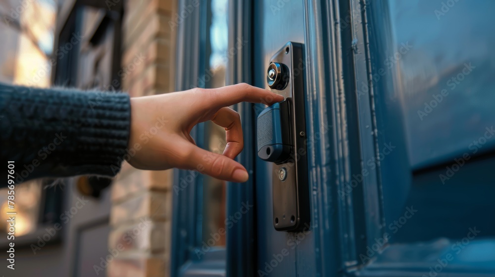 A couriers hand reaching out to ring a doorbell AI generated illustration A couriers hand reaching out to ring a doorbell AI generated illustration