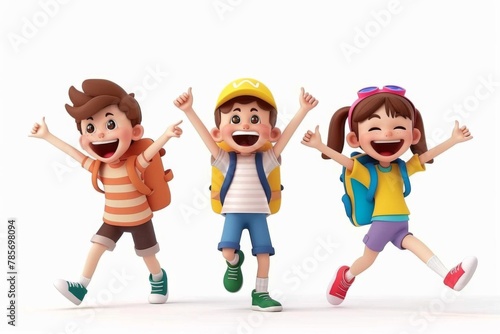 cute 3d cartoon student kids dancing joyfully isolated on white background character design