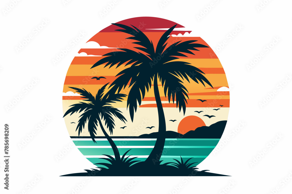 t-shirt-design--summer-sunset-vector illustration 