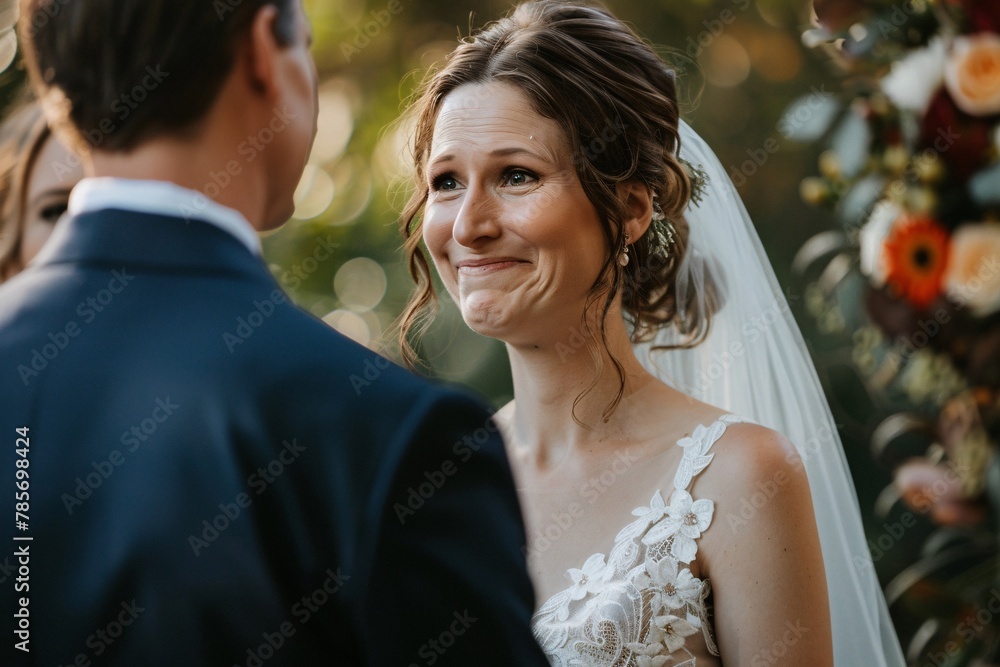 Intimate close-up of the bride's tearful yet joyful expression as she exchanges heartfelt vows with her partner during the ceremony 01