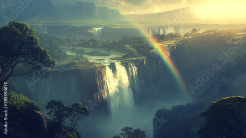 rainbow over the waterfall