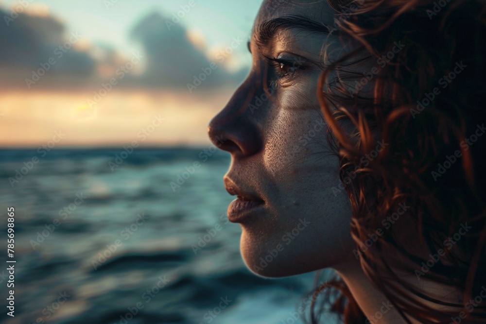 Close-up shot of a Pisces person by the sea, their dreamy gaze lost in the horizon, reflecting their empathetic and imaginative nature 01 Close-up shot of a Pisces person by the sea, their dreamy gaze lost in the horizon, reflecting their empathetic and imaginative nature 01