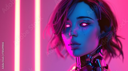 Portrait of futuristic female cyborg 