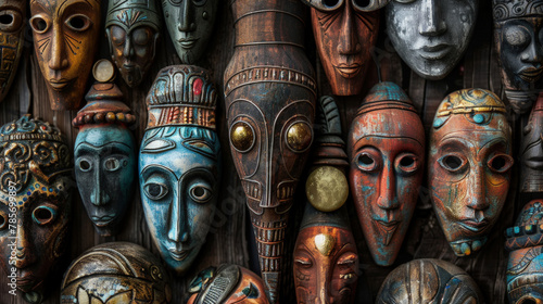 A collection of various colored masks positioned next to each other in a row