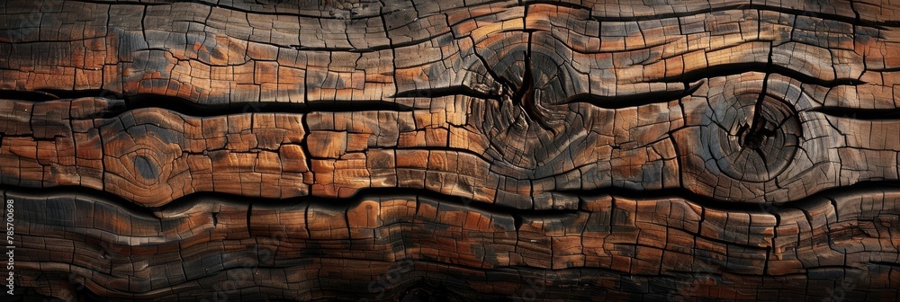 old oak wood with deep cracks and strong grain - obrazy, fototapety, plakaty 