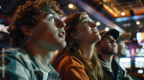 A moment of suspense in a casinos sportsbook as fans watch a crucial play in a major game captured in real-time. © Finn