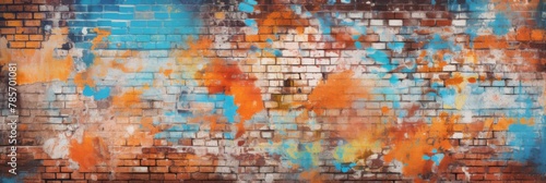 Urban Graffiti Art On Weathered Brick Wall. Grunge Textured Brick Wall. Generative AI photo