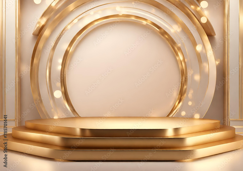 Background abstract luxury background product display podium with golden light and bokeh effects 