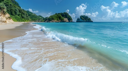 Serene Shores of Cathedral Cove - A Symphony of Sand and Sea. Concept Beach Photography, Seaside Serenity, Coastal Landscapes, Nature's Beauty, Stunning Seascapes photo