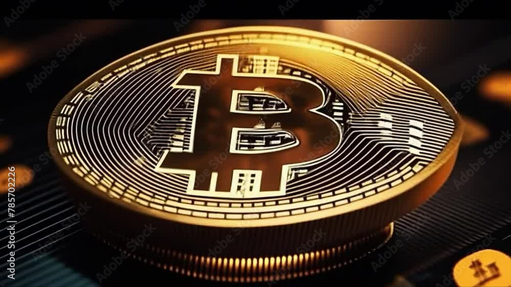 Bitcoin animation on a dark background. Bitcoin coin closeup Bitcoin animation on a dark background. Bitcoin coin closeup