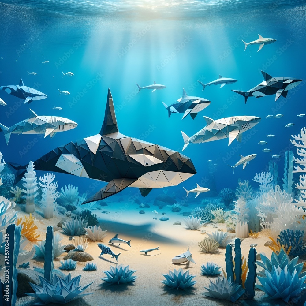 Obraz premium paper shark & killer whale
