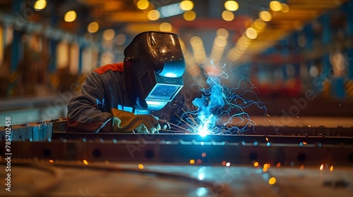Welder in Focus: Crafting Metal with Precision. Concept Welding Techniques, Metal Fabrication, Safety Precautions, Precision Engineering