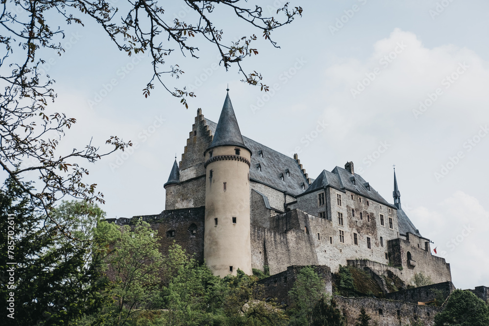 Low angle against the sky view of Vianden Castle, Luxembourg. Low angle against the sky view of Vianden Castle, Luxembourg.