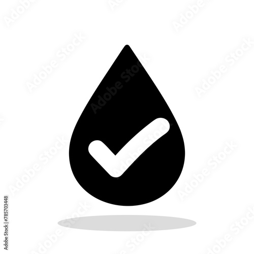 Water drop icon with checkmark. Clean water concept. Drinkable water icon isolated on white © chekman