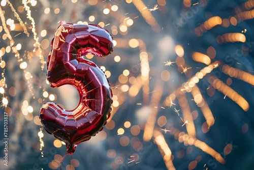 An extravagant helium balloon shaped like the number 