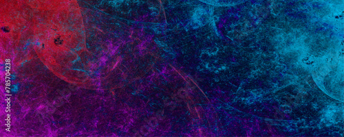 Artificial magic smoke in red with neon blue, purple light, smoke color isolated background for effect. Star field background Aquamarine and pink dark red pink, blue and purple Cosmic nebula universe	