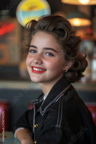 A smiling teenager girl in retro '50s clothing 01