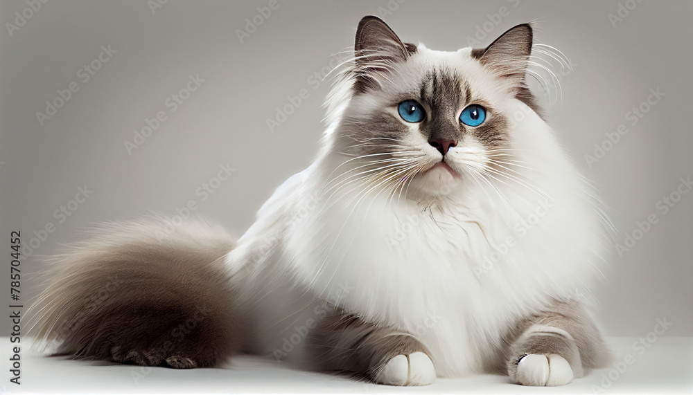 Fototapeta premium Cat, Kitten, Ragdoll Breed, on White Background