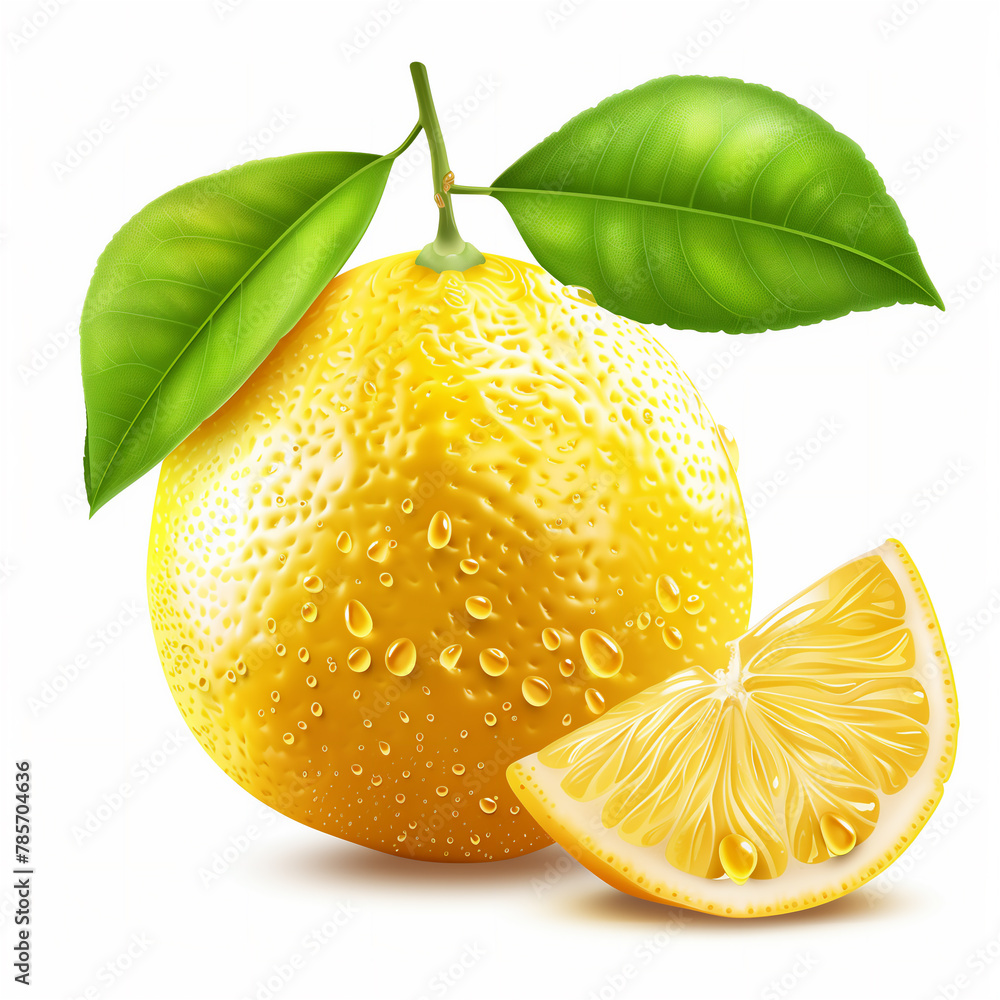 Lemon with leaves isolated.