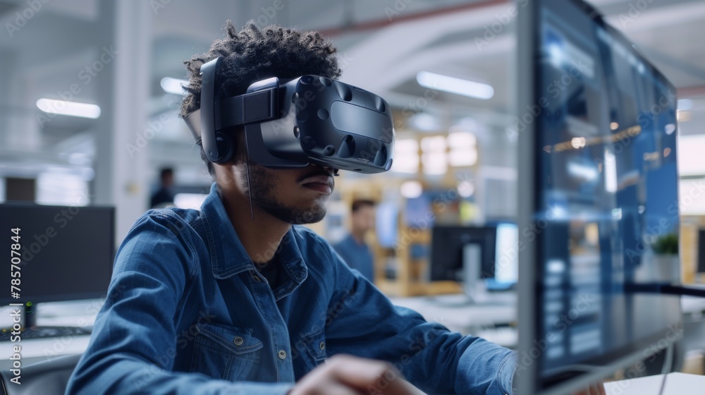 Man in Blue Shirt Wearing Virtual Glasses Man in Blue Shirt Wearing Virtual Glasses