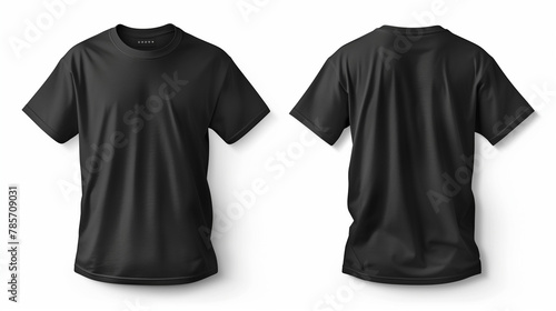 Blank T Shirt color black template front and back view on white background