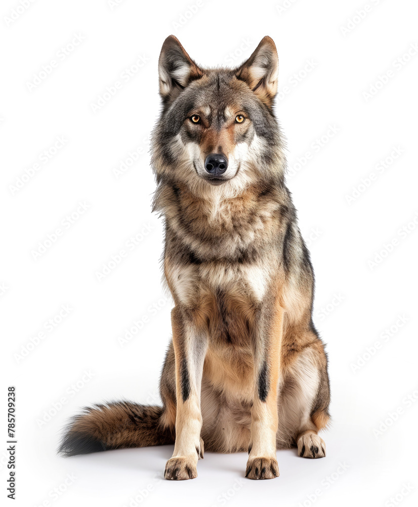 Calm wolf sitting on a stark white background Calm wolf sitting on a stark white background
