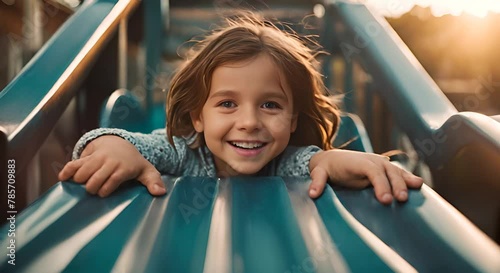 Happy little girl playing in the playground.