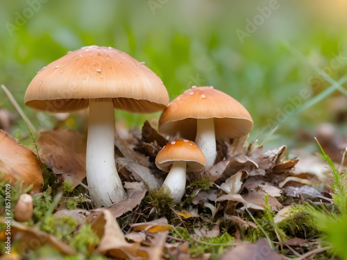 Fresh Mushrooms Flourishing in the Forest Undergrowth