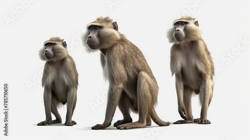 Monkey, Monkeys, Baby Monkey, Baboon Species, on White Background
