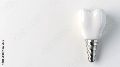 A silver tooth implant is shown on a white background. The implant is a small, silver screw that is inserted into the jawbone to replace a missing tooth