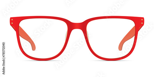 Red frame spectacles, isolated on the white background. Classic shape unisex red eyewear, vector illustration. © Topuria Design