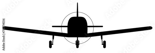 Black Vector Frontal View Image of Piper PA-28 Cherokee Low Wing Trainer Training Airplane
