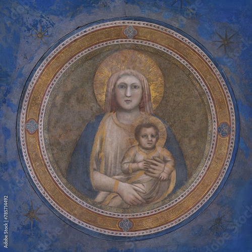 Fresco Giotto "Madonna and Child" in the ceiling of Scrovegni Chapel. Padova