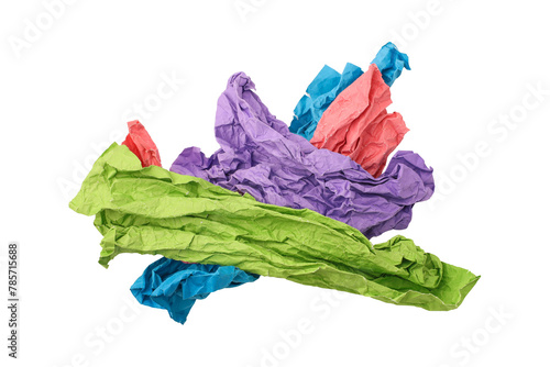 Colorful crumpled paper isolated on transparent background	