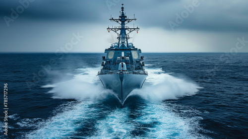 Warship on combat duty at sea.