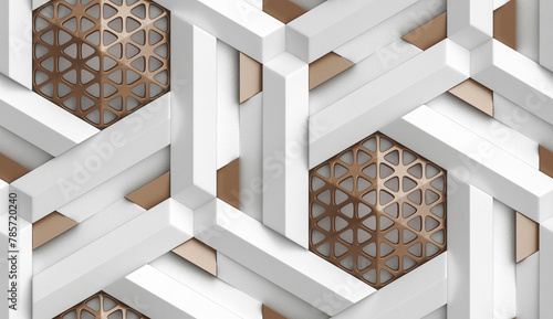 Geometric 3D Pattern with Metallic Grid Detail
