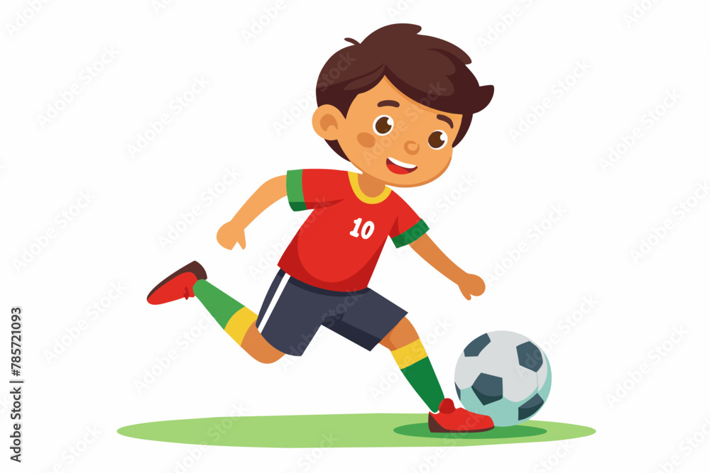 kid playing football on white background