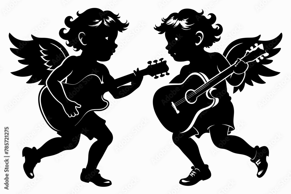 2 querubin grunge tocando guitarra black silhouette 2 querubin grunge tocando guitarra black silhouette