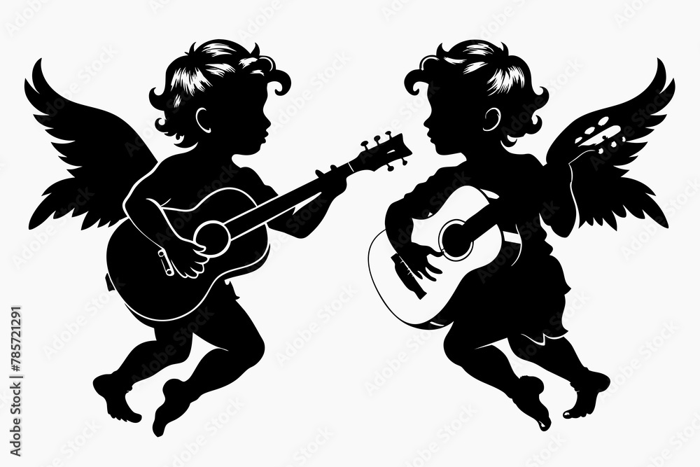 Fototapeta premium 2 querubin grunge tocando guitarra black silhouette 