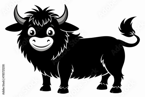 Free vector cheerful cartoon yak black silhouette on white background