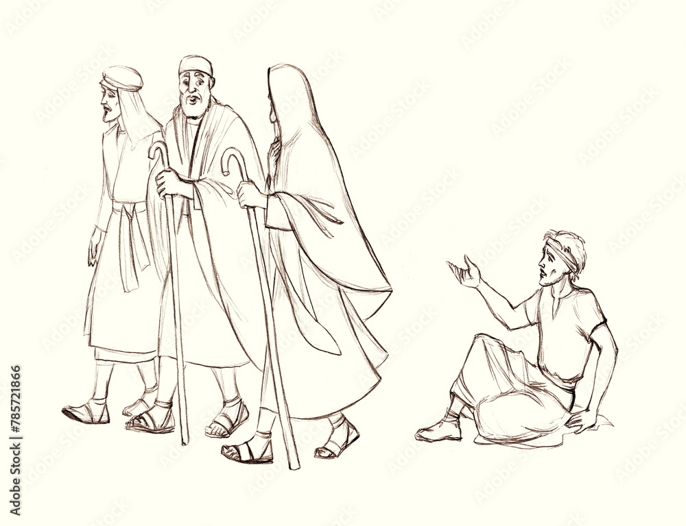 Blind Bartimaeus asks Christ for healing by the roadside Blind Bartimaeus asks Christ for healing by the roadside