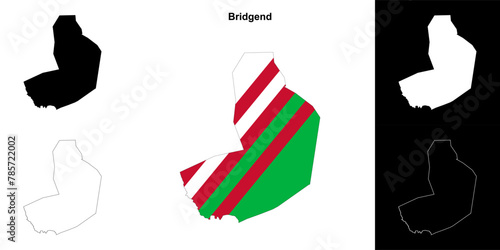 Bridgend blank outline map set photo