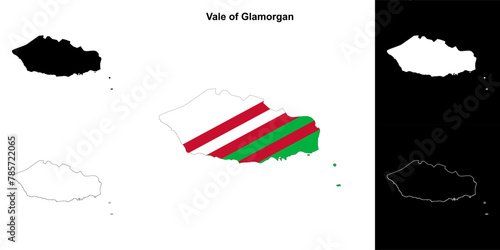 Vale of Glamorgan blank outline map set photo